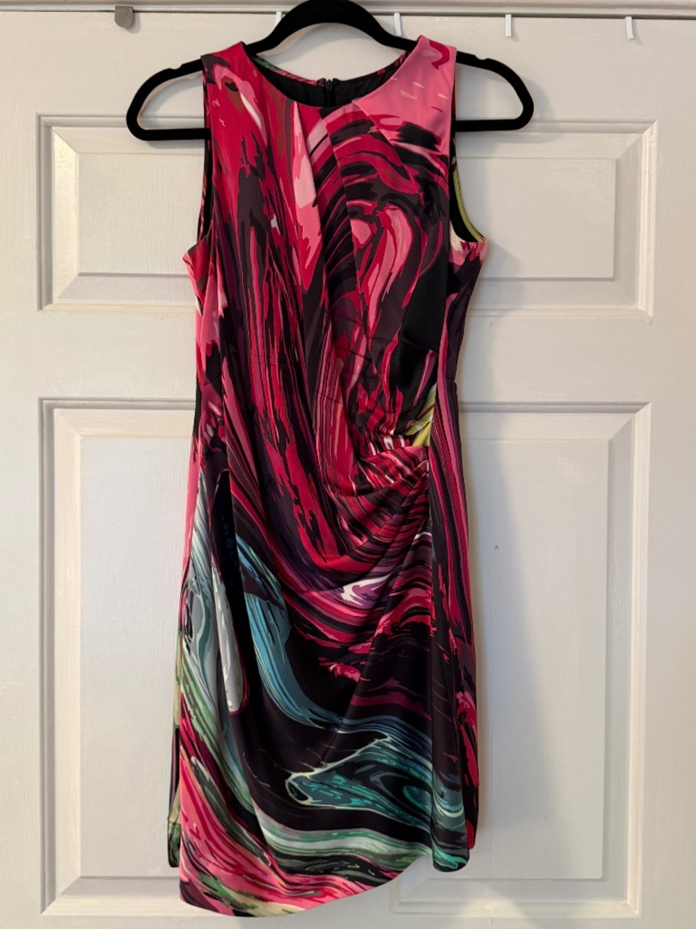 Mint Jodi Arnold 100% Silk Sleeveless Sheath Dress Women's 6 Mod Abstract Swirl